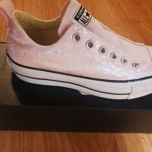 Baby pink custom glitter convers